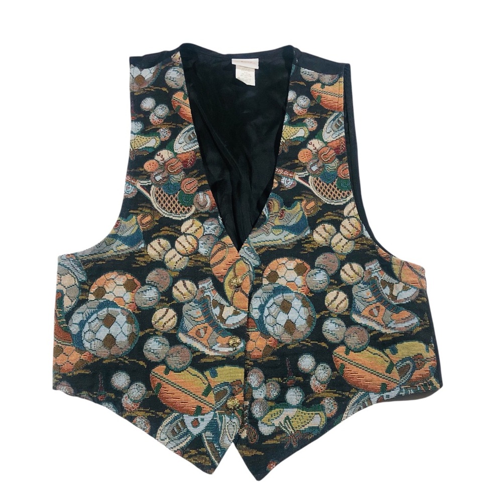 vintage Backroad Blues tapestry vest sport baseballs soccer football large
